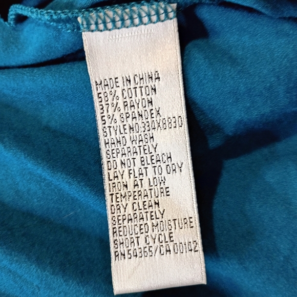 NWT Peter Nygard Blouse Women 1X Turquoise Knit SmockedNeck LongSleeve Business - Picture 6 of 6